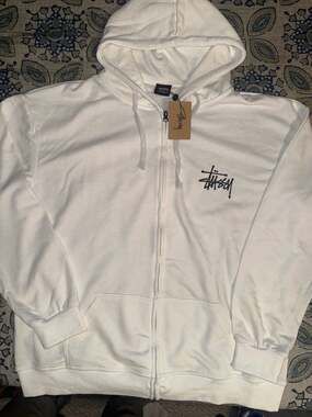 Stüssy Basic Stüssy Logo Full-Zip Hoodie - White